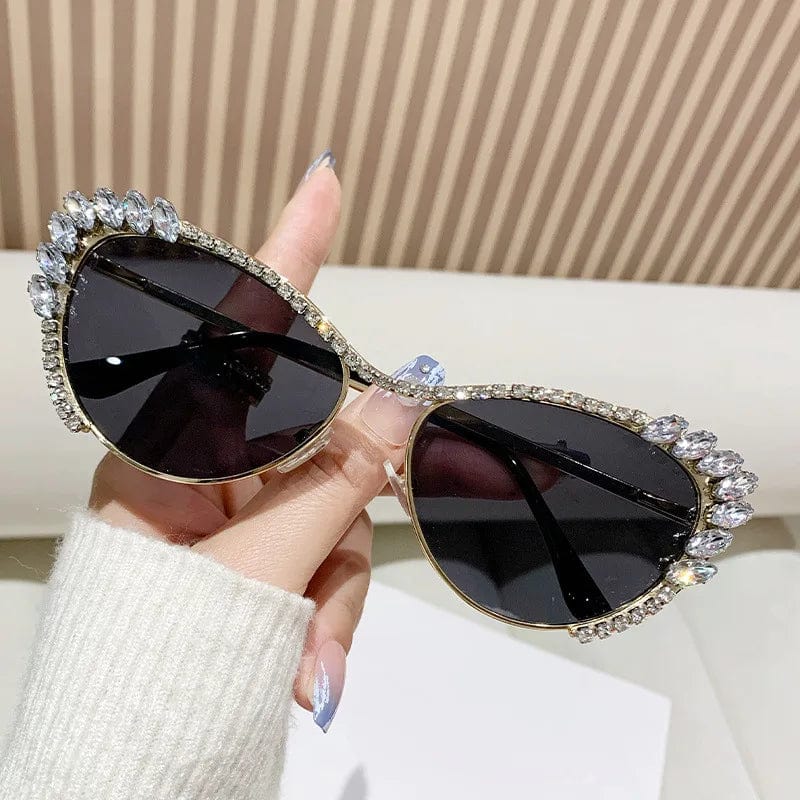 Y2K vintage cat eye sunglasses by Buyuteen, luxury metal frames with pink crystal accents, stylish punk-inspired sunglasses for women