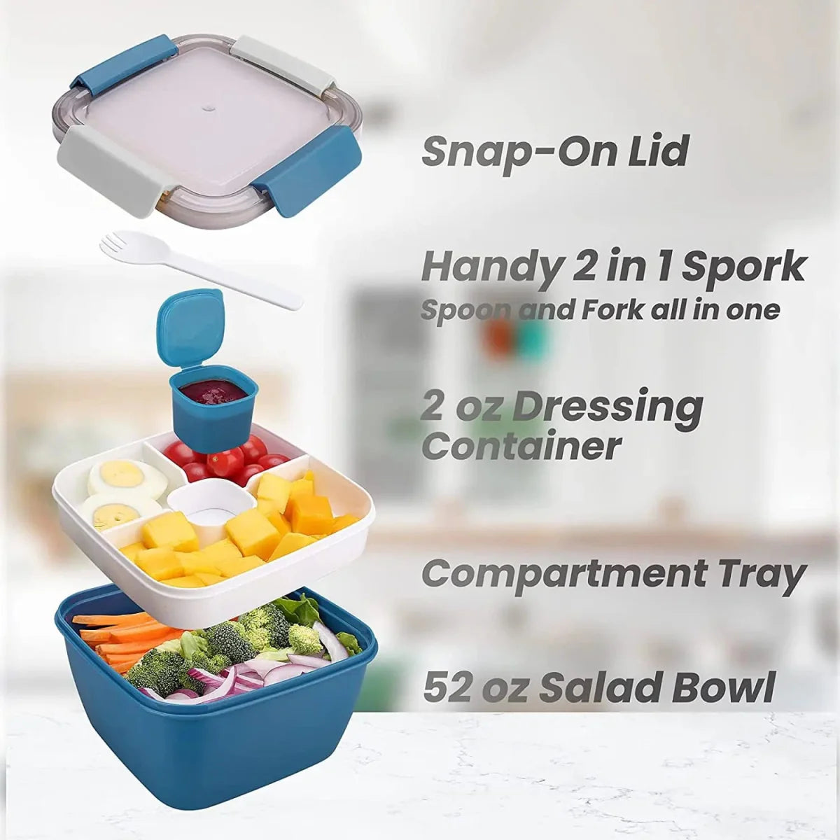 Showlu 2-layer salad bowl lunch box with 1500ml capacity, leak-proof food container, portable and perfect for salads and meals.