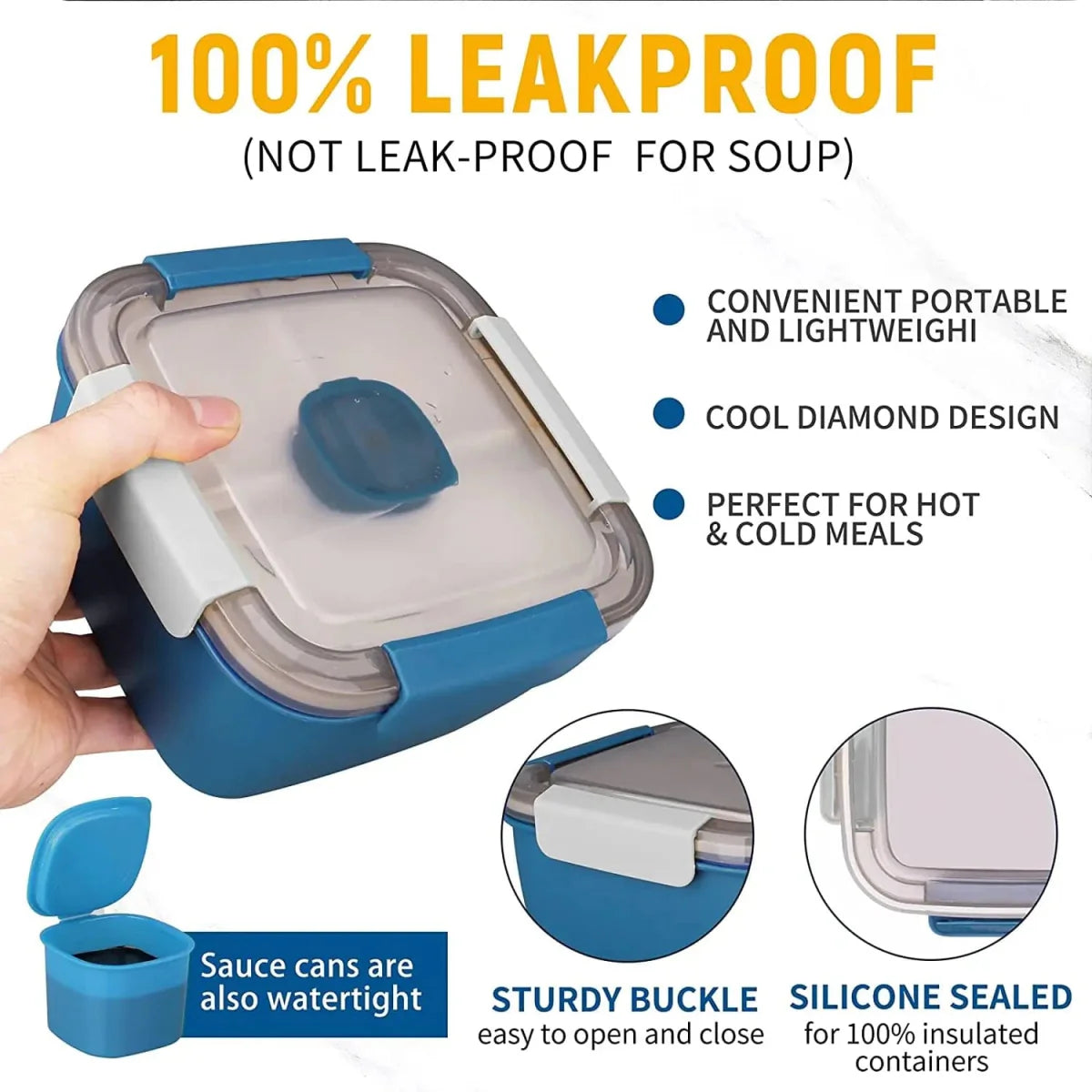 Showlu 2-layer salad bowl lunch box with 1500ml capacity, leak-proof food container for fresh salads and meals.