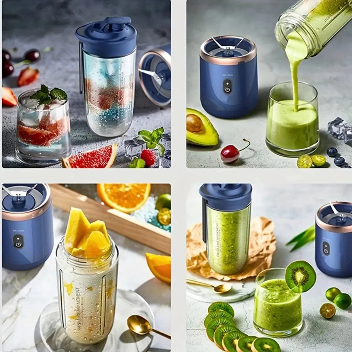 SHOWLU Portable Electric Blender with 6 blades, 500ml capacity, used for smoothies, juices, and ice crushing.