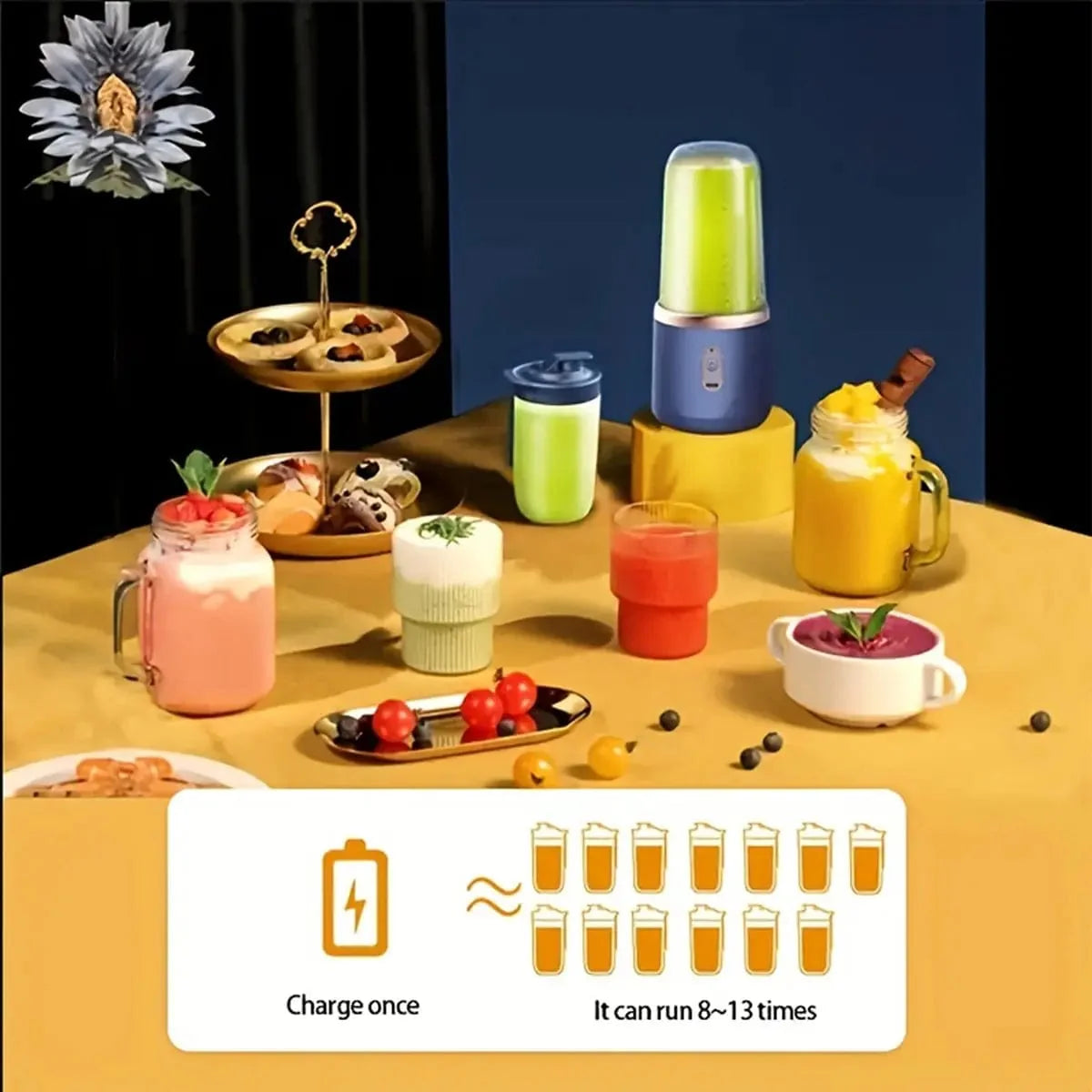 SHOWLU Portable Electric Blender with 6 blades, 500ml capacity, used for smoothies, ice crushing, and fresh juice.