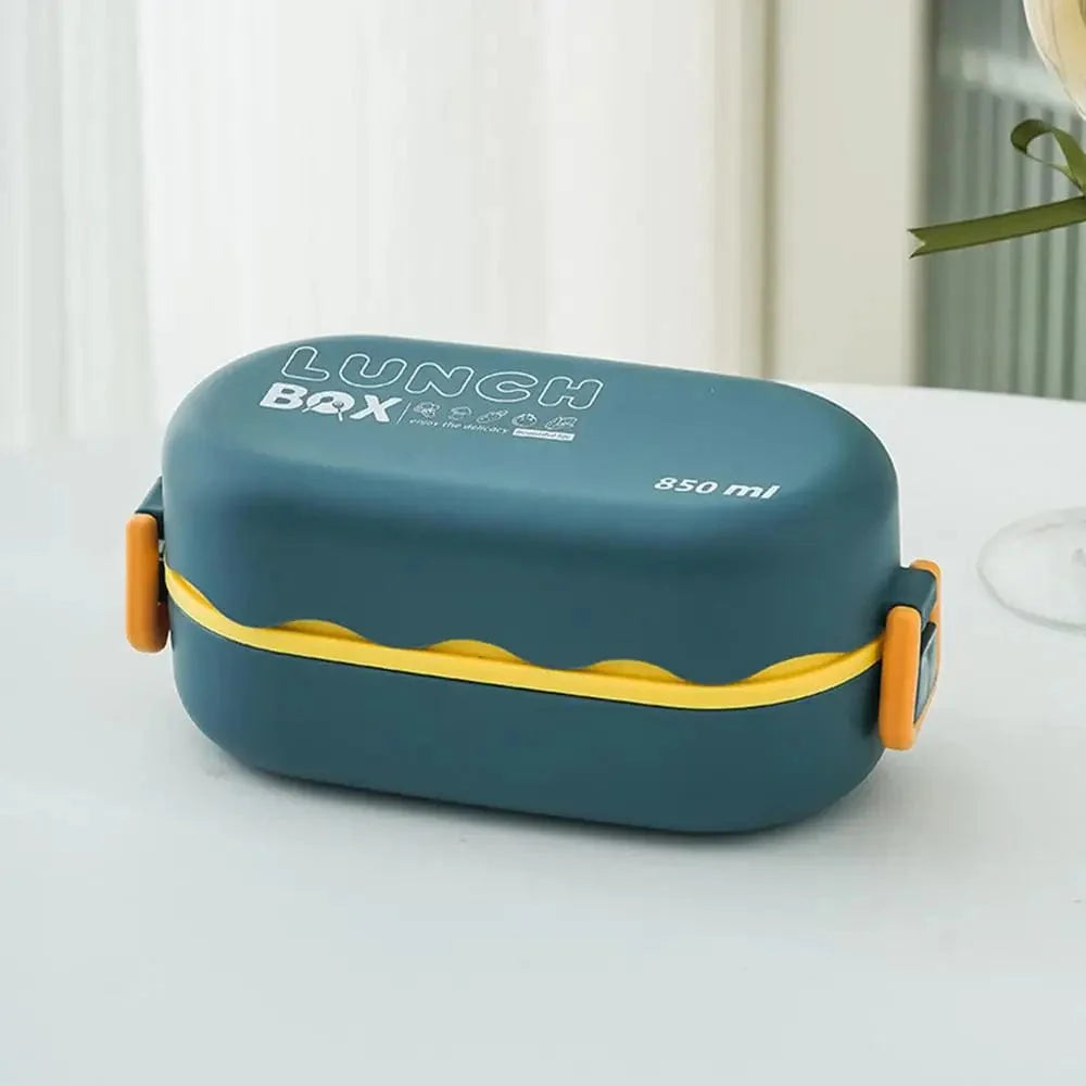 Showlu Stackable Bento Lunch Box with 850ml capacity, microwave-safe plastic container with compartments for kids' salads, fruits, and snacks.
