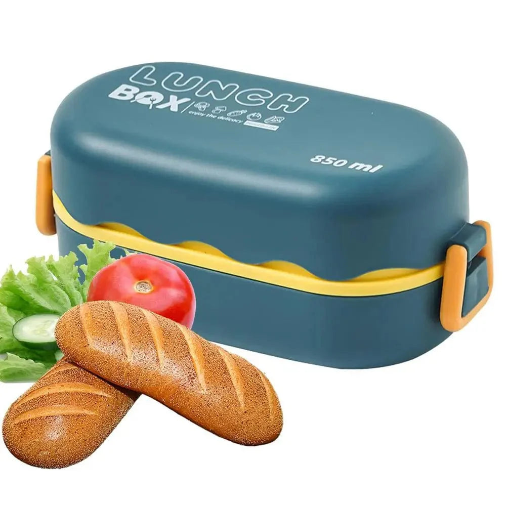 Showlu Stackable Bento Lunch Box for kids, 850ml, microwave safe food container with compartments and sauce box for salads and snacks.