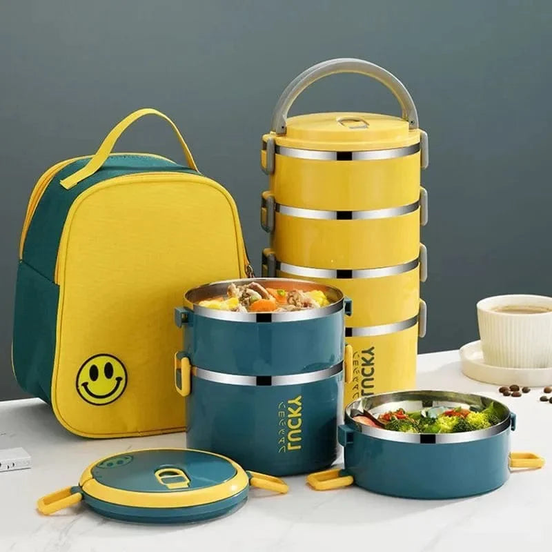 Stainless steel MOONBIFFY thermal lunch box by SHOWLU FASHION STORE, leakproof bento container with portable design for kids' meals.