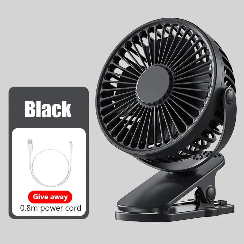 Showlu Fashion portable mini clip fan with USB charging, quiet operation, ideal for desktops, dorms, and personal cooling.