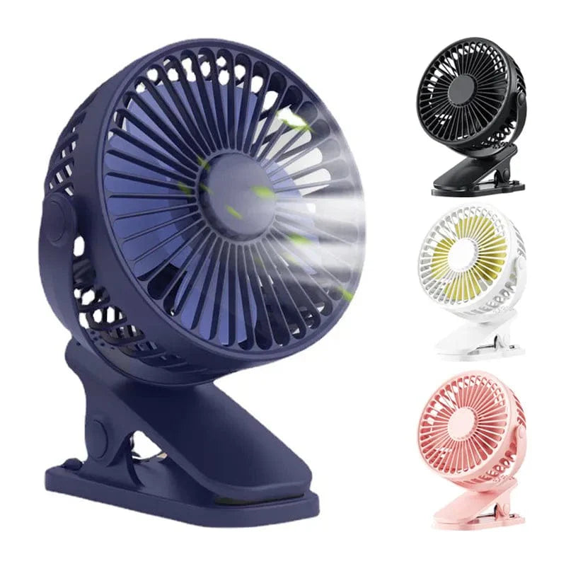 Showlu Fashion Store HAOYUNMA portable mini clip fan, USB rechargeable quiet desktop fan with adjustable clip for cooling.