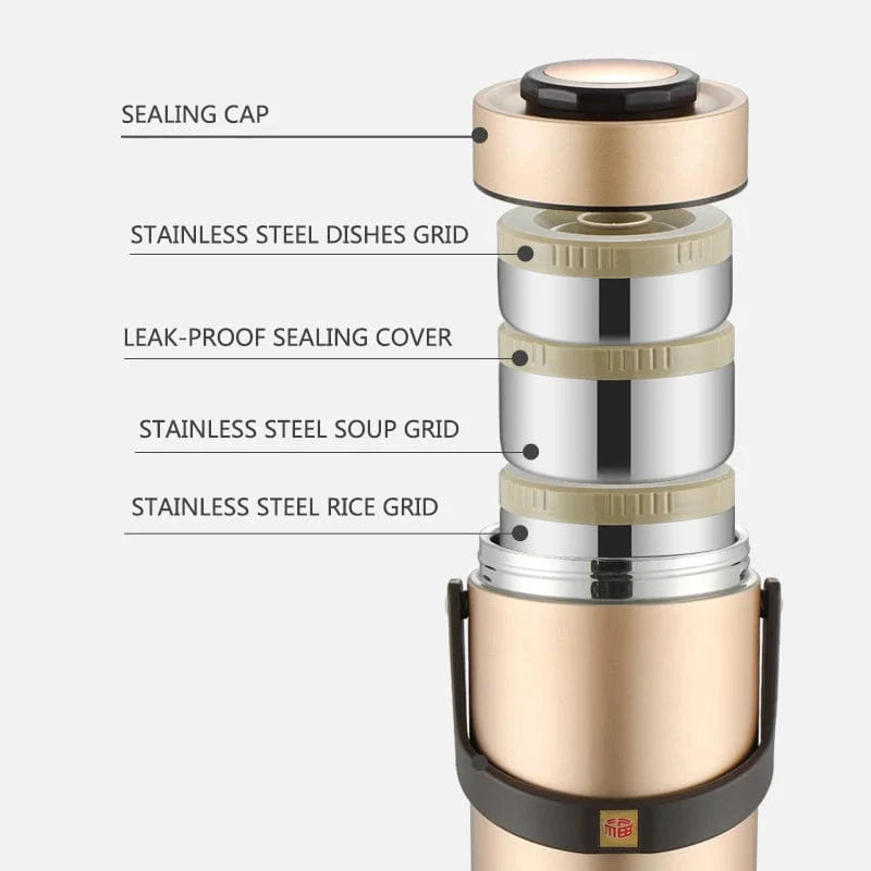 Stainless steel vacuum insulated lunch box by DEUAMO, large capacity, leak-proof bento food container, perfect for outdoor meals.