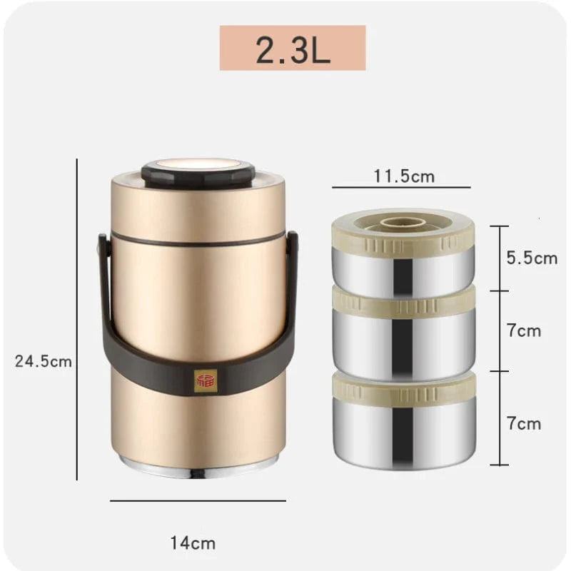 Stainless steel vacuum insulated lunch box by DEUAMO, large capacity, leak-proof bento food container, ideal for outdoor use.