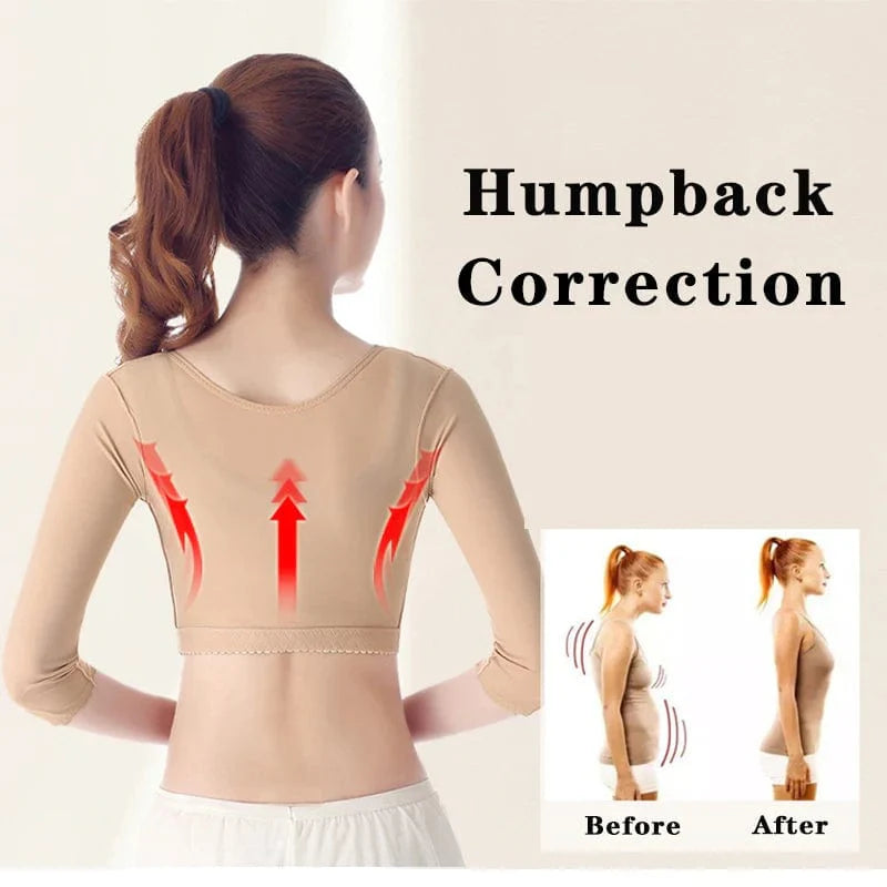 Showlu Women's Posture Corrective Shapewear with seamless arm slimming top and push-up bust support, designed for body shaping and comfort.