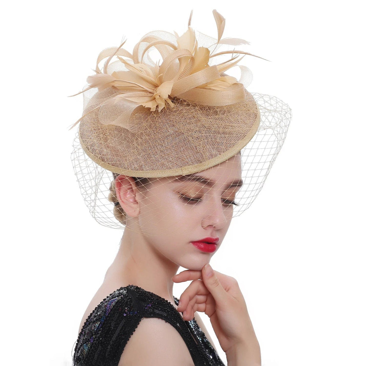 Premium Christmas Fascinators Hat Derby Wedding Feather Sinamay Fascinator Perfect Tea Party Bride Headband with Clip Female - SHOWLU FASHION STORE