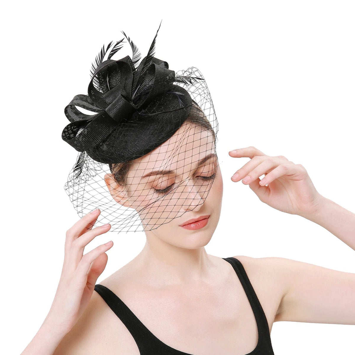 Premium Christmas Fascinators Hat Derby Wedding Feather Sinamay Fascinator Perfect Tea Party Bride Headband with Clip Female - SHOWLU FASHION STORE