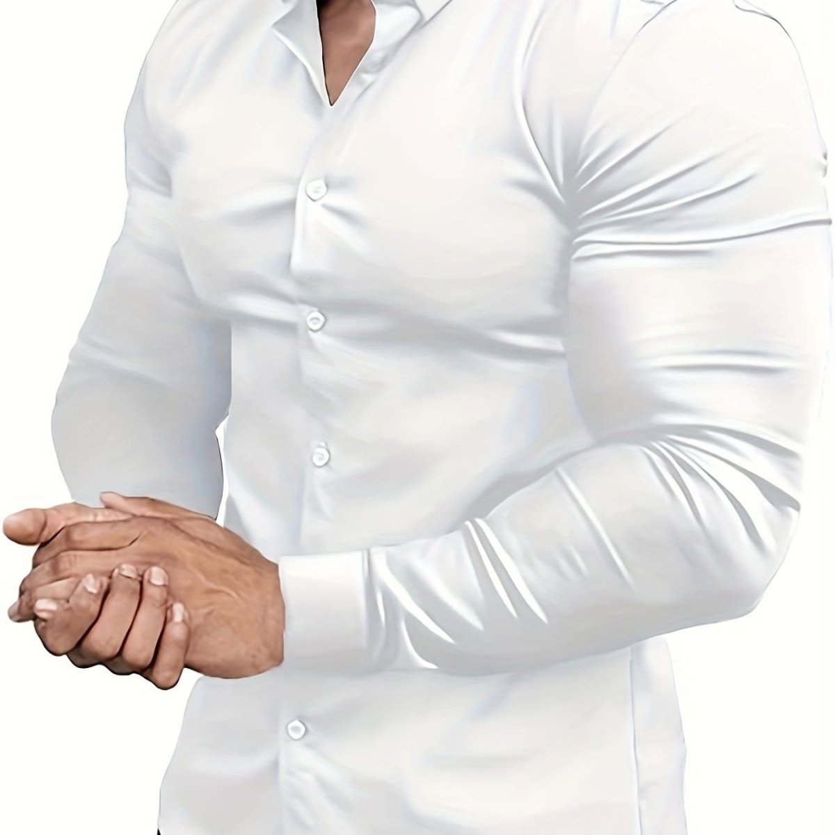 Showlu Fashion men's muscle-fit dress shirt in solid stretch cotton, slim fit, long sleeves, button-down, ideal for formal occasions.