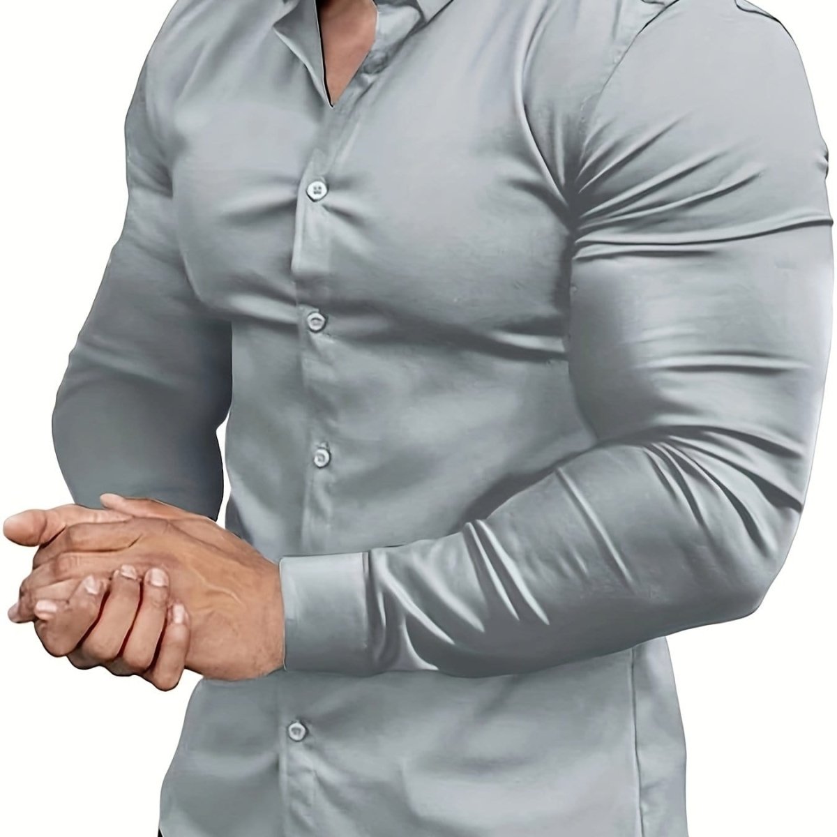 SHOWLU FASHION men's muscle-fit dress shirt in stretch cotton, long sleeve, slim fit with button-down collar for formal and business wear