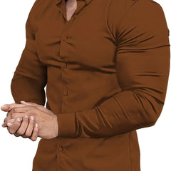 Premium Mens Solid Muscle - Fit Dress Shirt - Comfortable Stretch, Slim Fit, Long Sleeve, Button Down Lapel - Versatile Style for Business & Formal Occasions - SHOWLU FASHION STORE