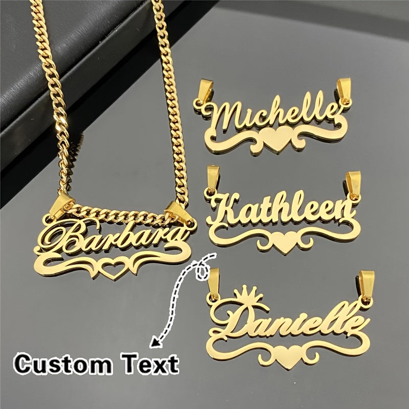 Personalized Name Heart Cuban Chain Necklace Gold Plated