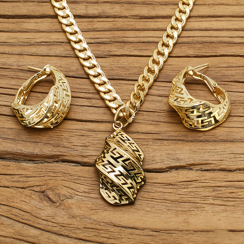 18K Gold Vintage Elegant Necklace Earrings Set