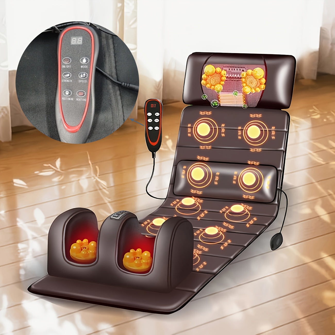 1 Set of Large Brown Full Body Heating Massagers 2 Styles of PU Material with Neck And Foot Devices And Massage Headrest Lumbar Pillow Timer Vibration Massager Comfortable And WearResistant NonSlip Bottom Suitable for Home