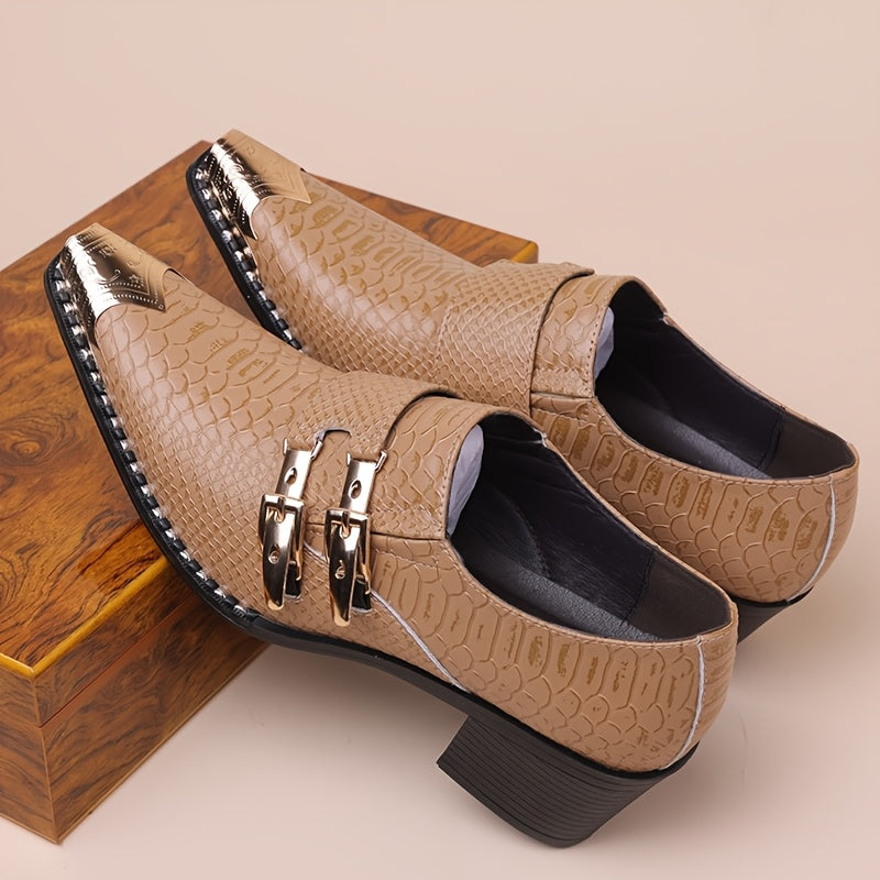 Chunky Heel HeightIncreasing Monk Shoes with Metal Toe Cap