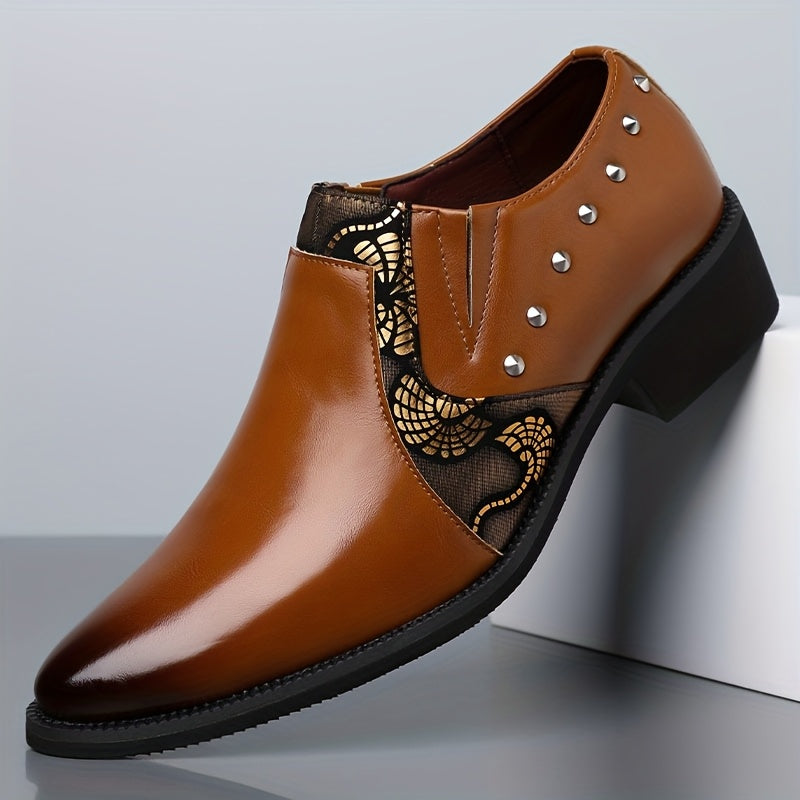 Gradient PointedToe Rivet Chunky Heel SlipOn Shoes