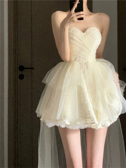 Princess Escape Registration Birthday Party Evening Dress Fairy Dream Mori Style Tube Top Tulle Tutu Dress Summer - SHOWLU FASHION STORE