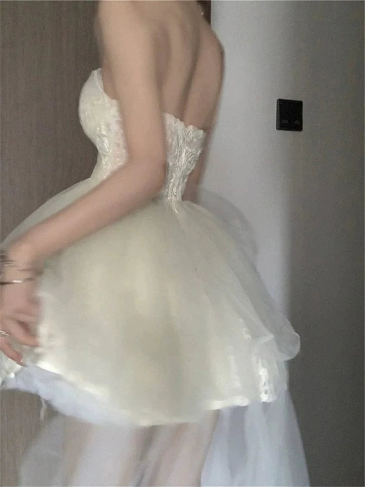 Meyiasa Mori Style Tulle Tutu Dress for girls, fairy dream evening party gown with tube top and airy tulle fabric.