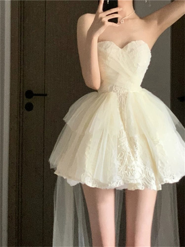 Meyiasa Mori Style Tulle Tutu Dress for girls, fairy dream evening party gown with tube top and tulle layers, perfect for special occasions.