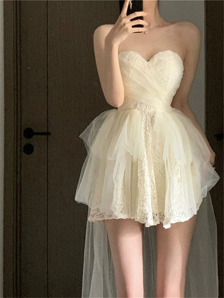 Meyiasa Mori style tulle tutu dress by Showlu Fashion, princess-inspired fairy dream evening party gown with tube top and summer design.