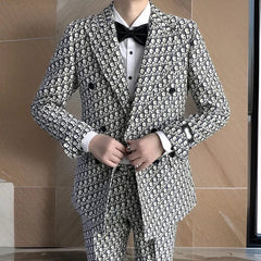 Printed Letter Men Suits Slim Fit Double Breasted Groom Tuxedos For Wedding 2 Pcs Male Fashion Costume Jacket With Pants 2024 - SHOWLU FASHION STORE