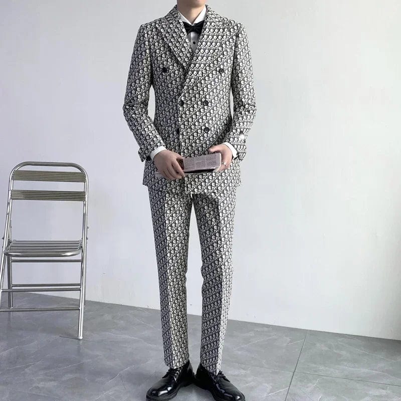 Slim fit men's double-breasted wedding tuxedo suit by SHOWLU FASHION STORE, includes jacket and pants, perfect for formal occasions.