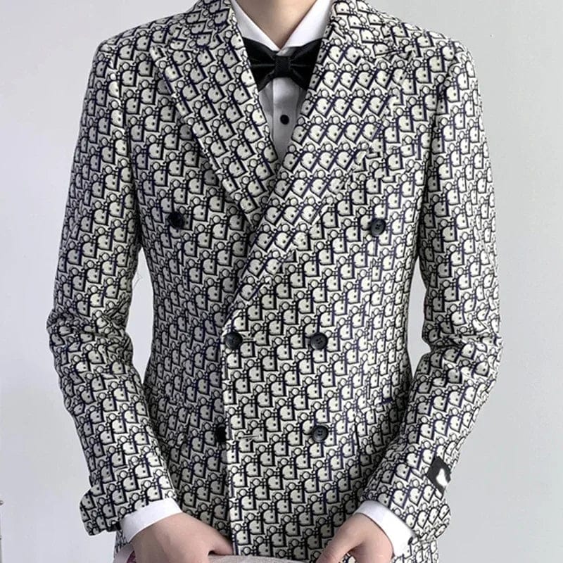 Slim fit men's double-breasted wedding tuxedo suit by SHOWLU FASHION STORE, includes jacket and pants, stylish groom formal wear.