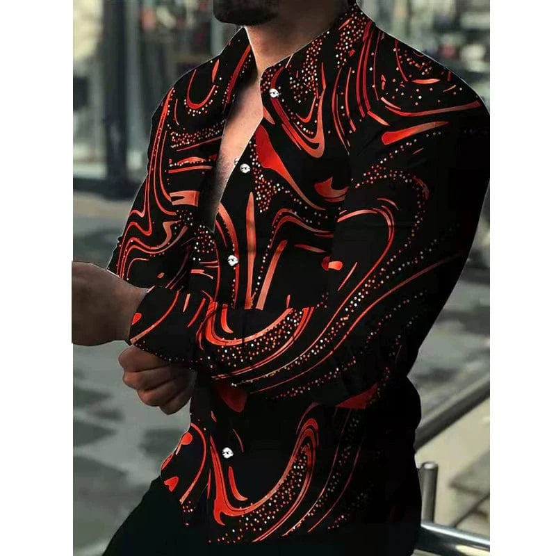 SHOWLU FASHION men's slim fit printed long sleeve shirt, ideal for summer, with vibrant pattern and modern style.