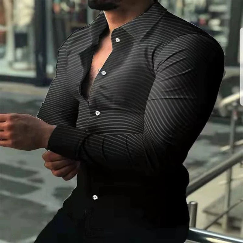 SHOWLU FASHION men's slim fit printed long sleeve shirt with summer style, featuring vibrant patterns and casual design.