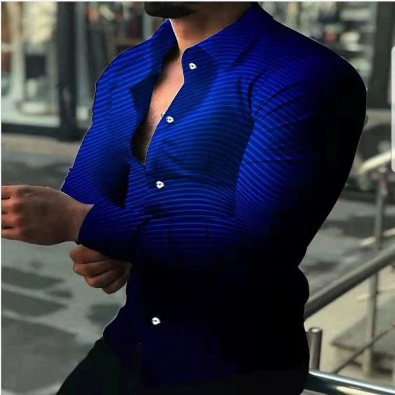 SHOWLU FASHION men's slim fit printed long sleeve shirt, stylish summer shirt with vibrant print and tailored fit.