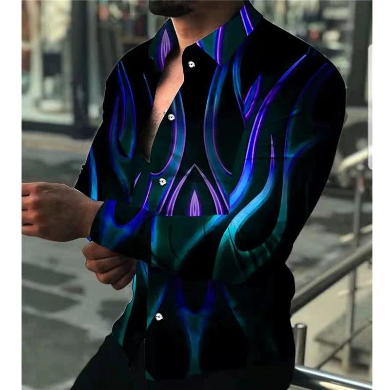 SHOWLU FASHION men's slim fit printed long sleeve shirt with summer style, featuring vibrant pattern and tailored fit for a modern look.