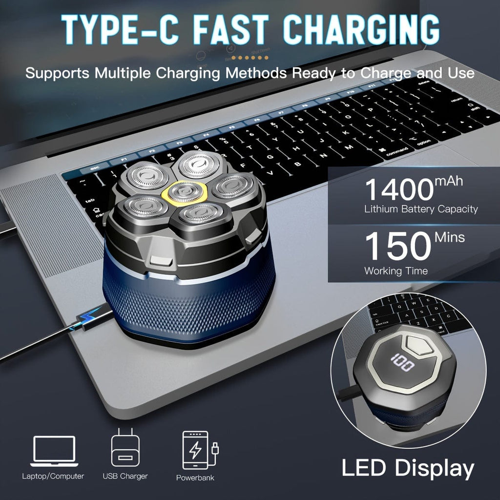 SOLIMPIA 6D Electric Shaver by SHOWLU FASHION STORE with LED display, magnetic high-speed razor, hypoallergenic blades, and cleaning system.