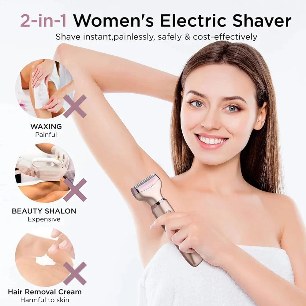 VGR 2-in-1 electric epilator and razor for women, USB rechargeable, designed for painless face, bikini, and body hair removal.