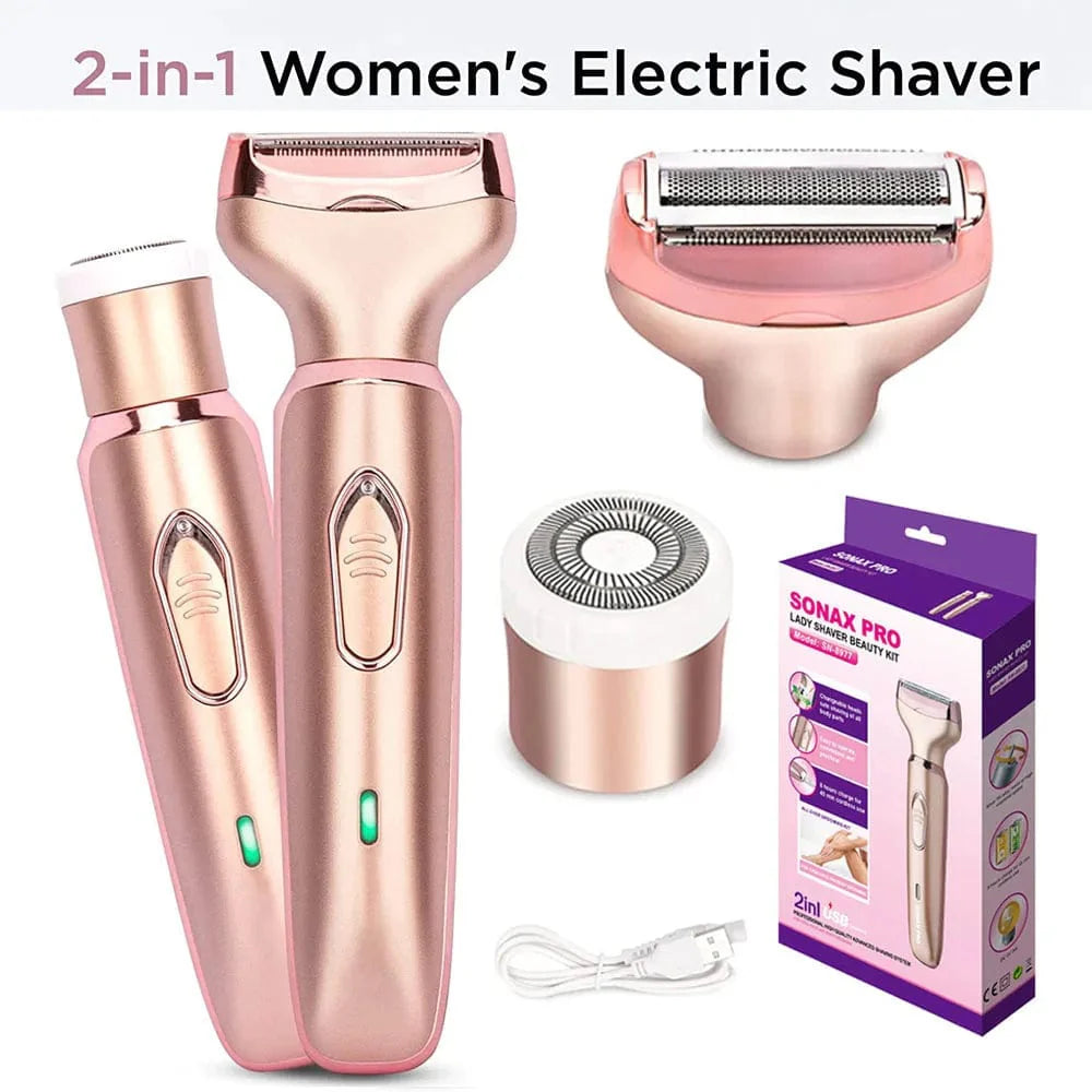 VGR 2-in-1 electric epilator and razor for women, USB rechargeable, compact hair removal device for face, bikini, and body.