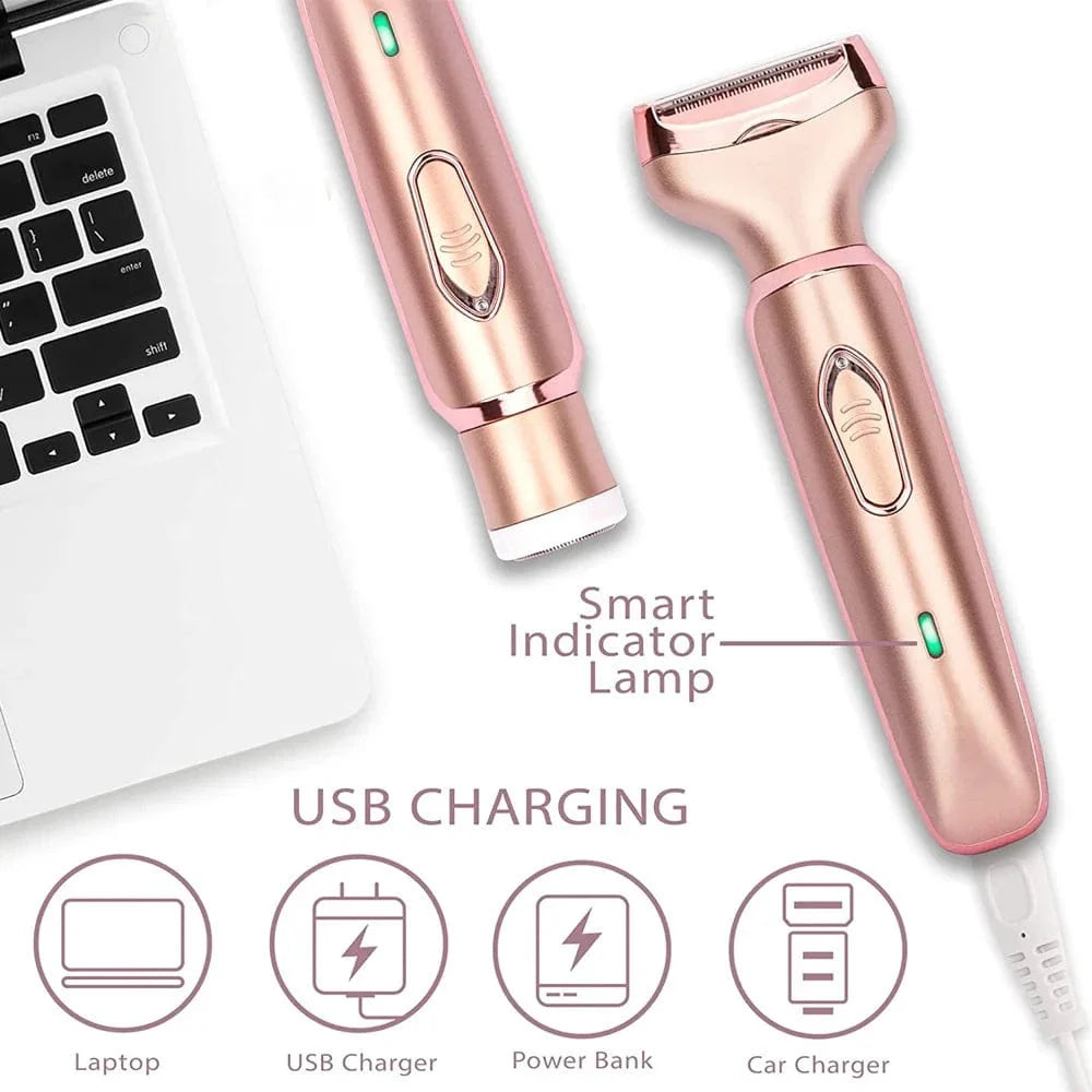 VGR 2-in-1 electric epilator and razor for women, USB rechargeable facial and bikini hair removal device with trimming tools.