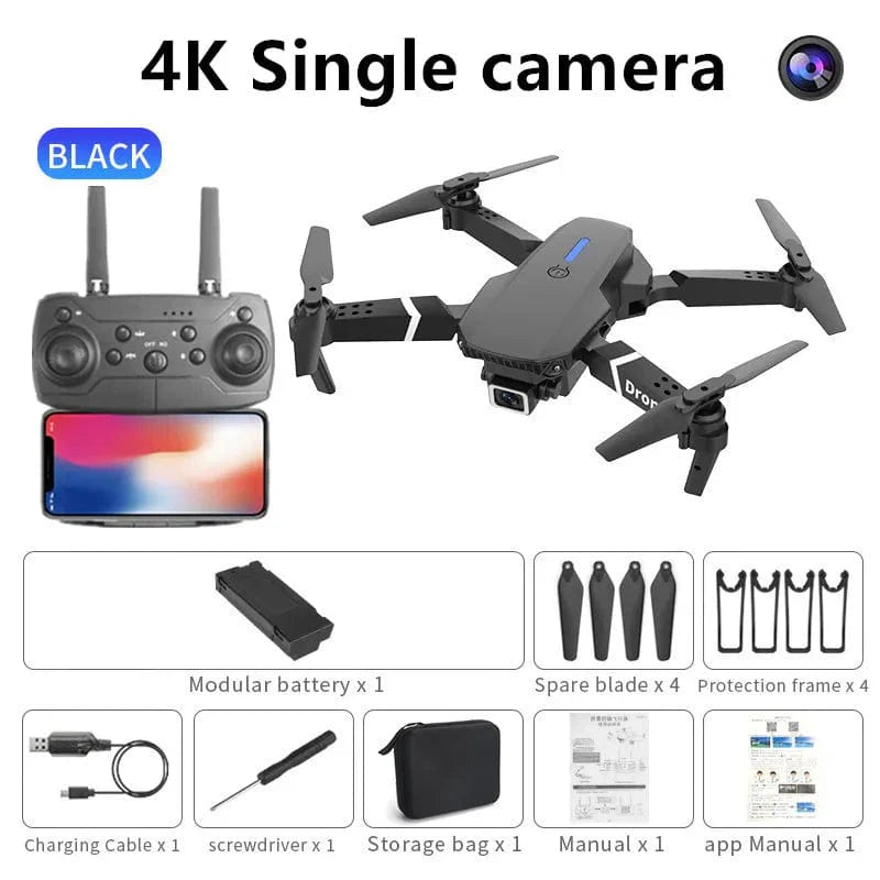 SONGLINSL E88 foldable drone with 4K HD camera, WiFi FPV, height hold, RC quadcopter, ideal for kids and aerial photography.