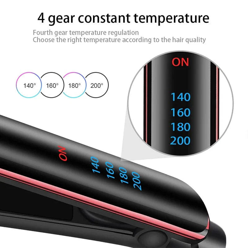 YIBER 2-in-1 negative ion hair straightener and curling iron with tourmaline ceramic plates for sleek, styled hair.