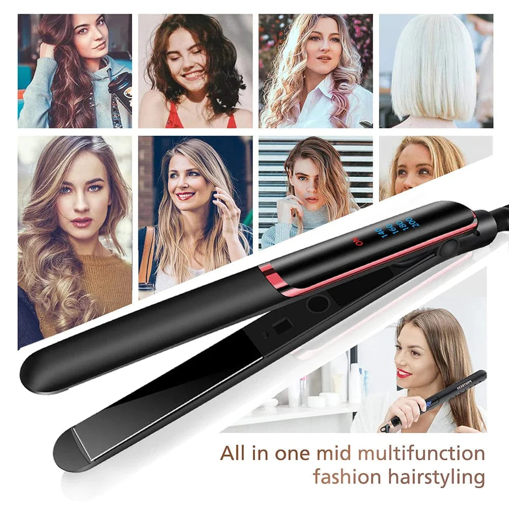 YIBER 2-in-1 negative ion hair straightener and curling iron with tourmaline ceramic plates, professional hair styling tool