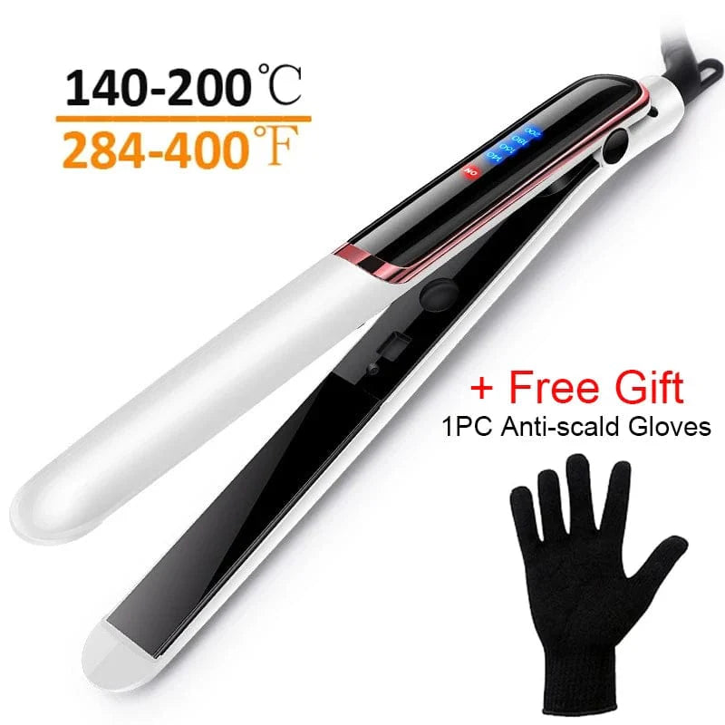 YIBER 2-in-1 negative ion hair straightener and curler with tourmaline ceramic plates for smooth, shiny hair styling.