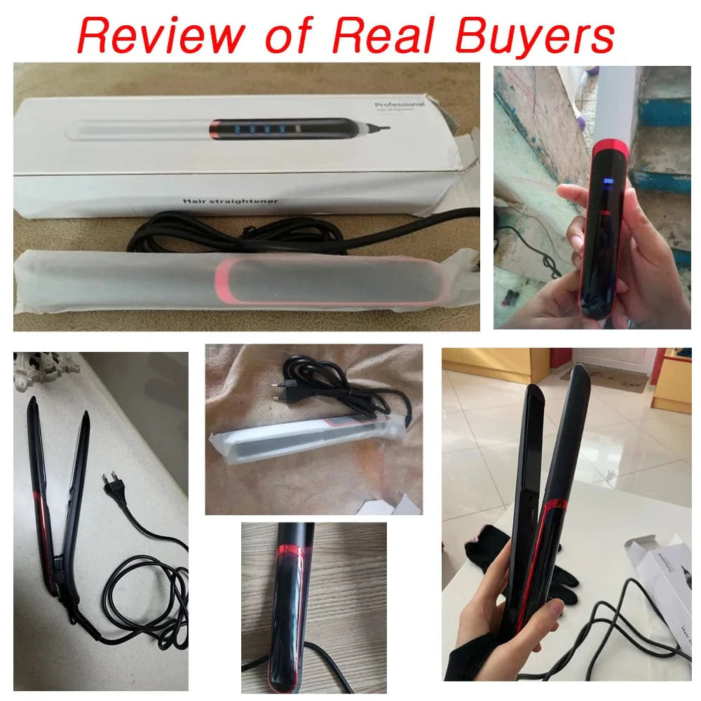 YIBER 2-in-1 negative ion hair straightener and curler with tourmaline ceramic plates for sleek, shiny hair styling.