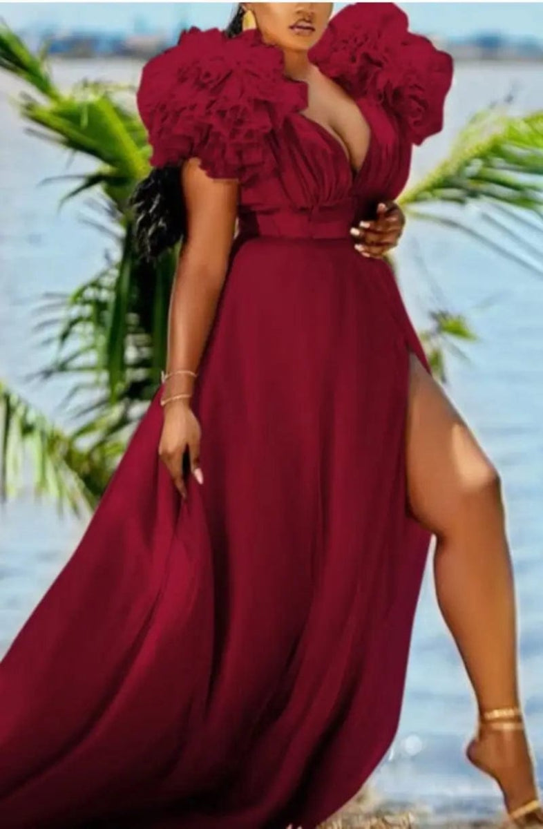 Puff Mesh Short Sleeves Women Party Dress Plus Size 5XL Side Split Deep V Neck Sexy Club Dresses 2024 Charming Birthday Dresses - SHOWLU FASHION STORE