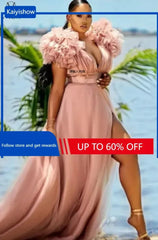 Puff Mesh Short Sleeves Women Party Dress Plus Size 5XL Side Split Deep V Neck Sexy Club Dresses 2024 Charming Birthday Dresses - SHOWLU FASHION STORE