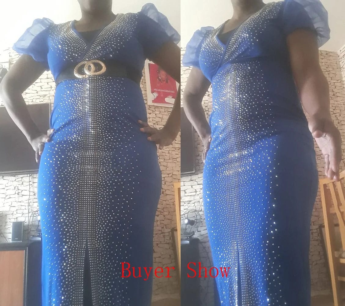 Puff Sleeve Birthday Party Prom Rhinestone Slit Dress Long Luxury Elegant Women Night Club Wedding Evening Sexy Bodycon Dresses - SHOWLU FASHION STORE