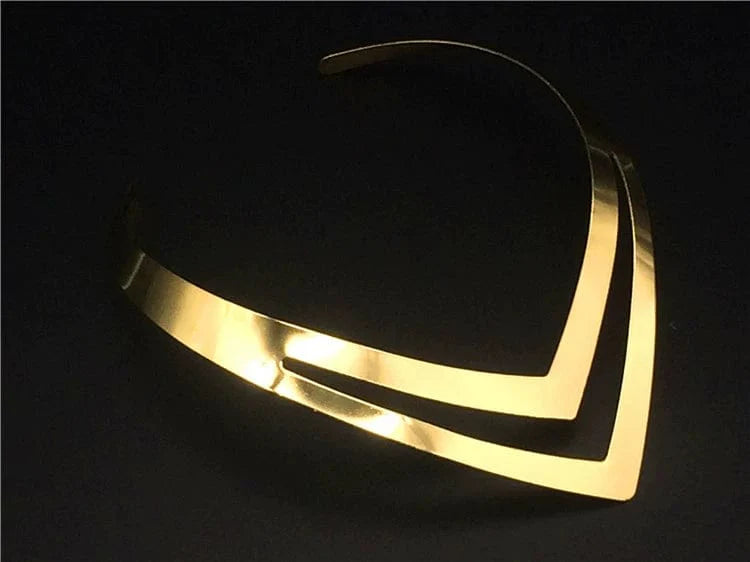 Multi-layer punk metal clavicle chain necklace with blade accents, showcasing edgy street style design.