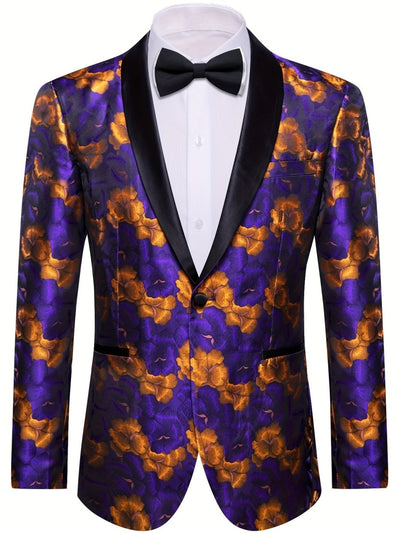 DOCAPEITON Purple Floral Jacquard Blazer – Vintage Shawl Lapel Suit Jacket