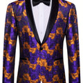 Purple floral jacquard blazer with shawl lapel, vintage style suit jacket for women, casual or wedding attire from SHOWLU FASHION STORE.