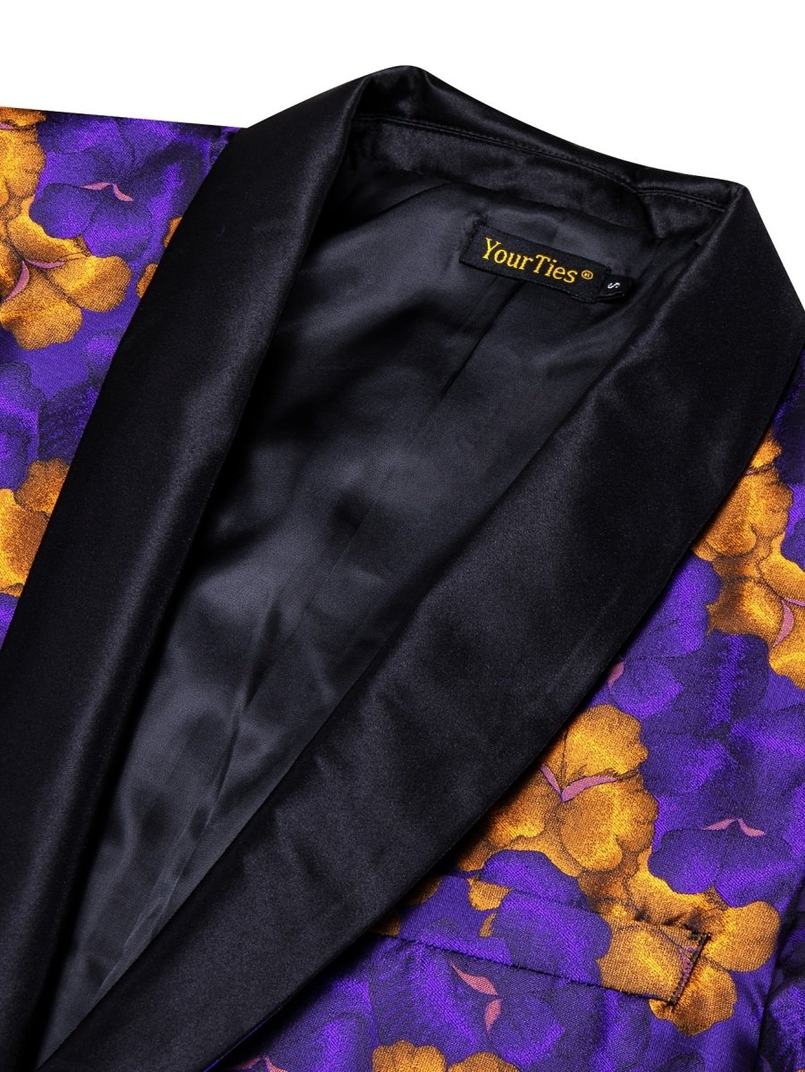 Purple floral jacquard blazer with shawl lapel, casual vintage suit jacket from SHOWLU FASHION STORE.